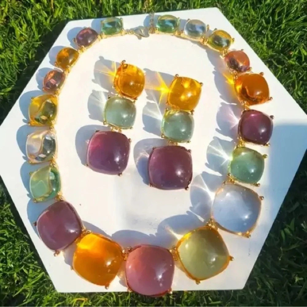 Zara Multicolor Faceted Glass Statement Earrings - Picture 2 of 4